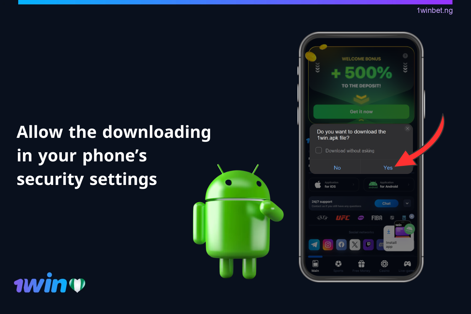 Allow the download in the security settings of your phone by toggling the switch or confirming in the dialog box that appears.